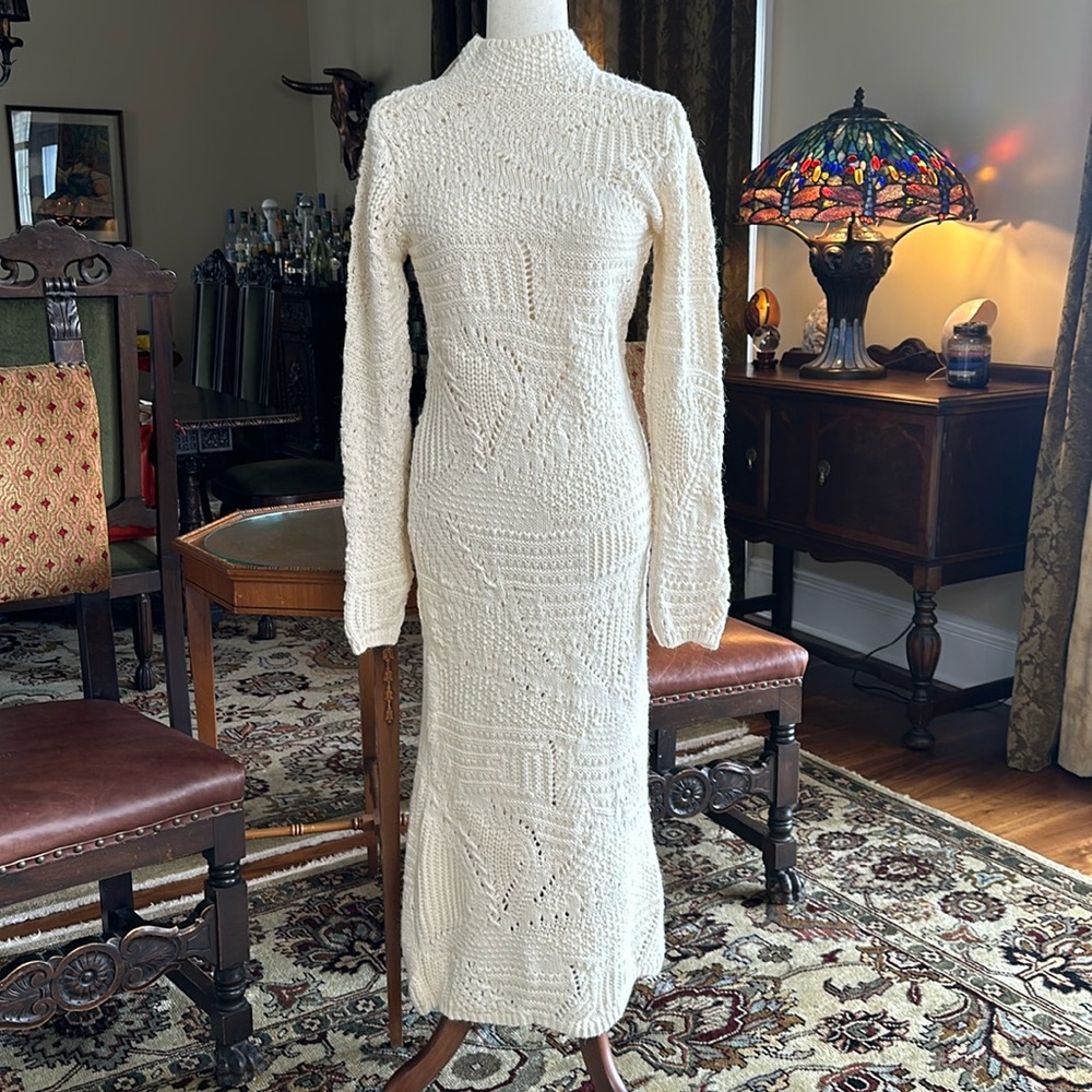 MANGO Knit Openwork Detail Sweater Dress - Ivory
